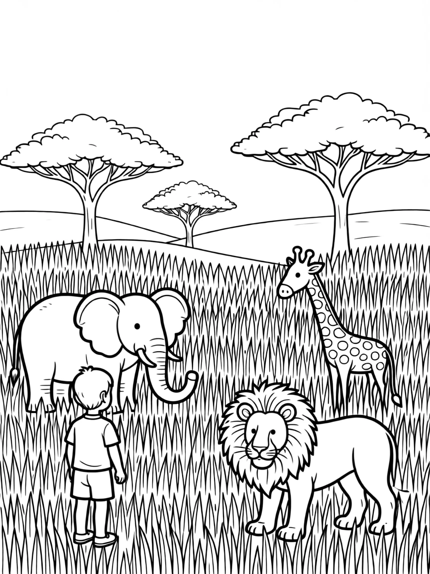 Safari landscape with grass pattern