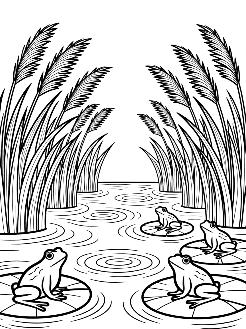 Pattern wetlands with reed textures and ripple effects