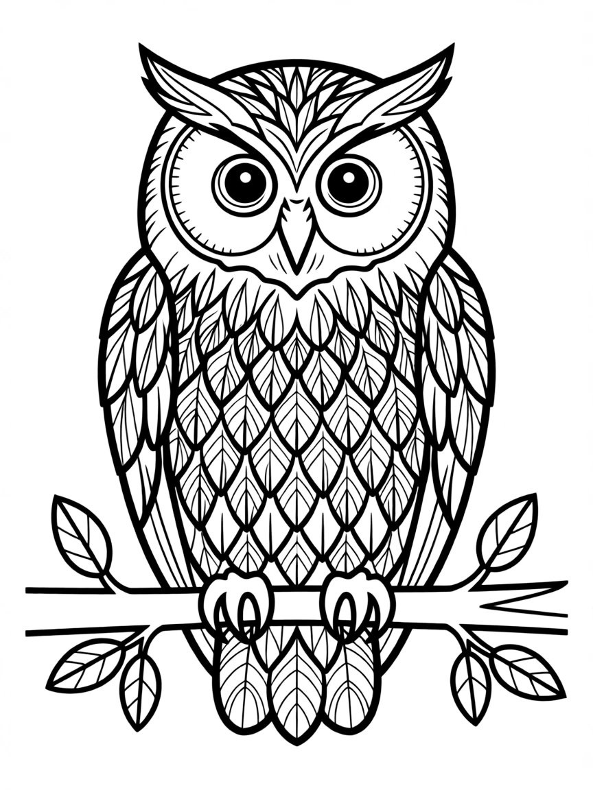 Owl silhouette with feather pattern detail work