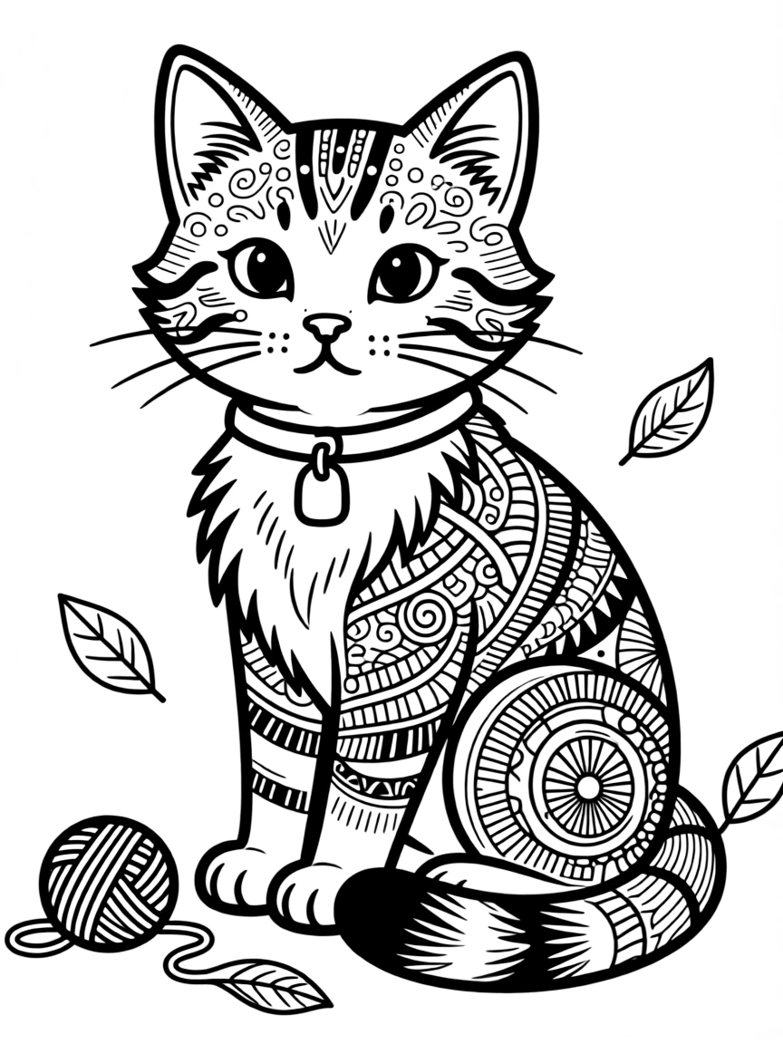 Zentangle cat with whisker pattern and fur details