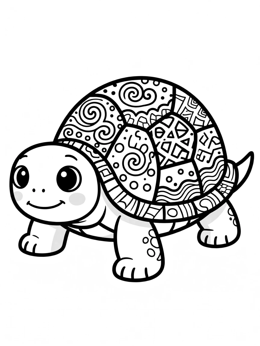 Zentangle turtle with shell pattern variations