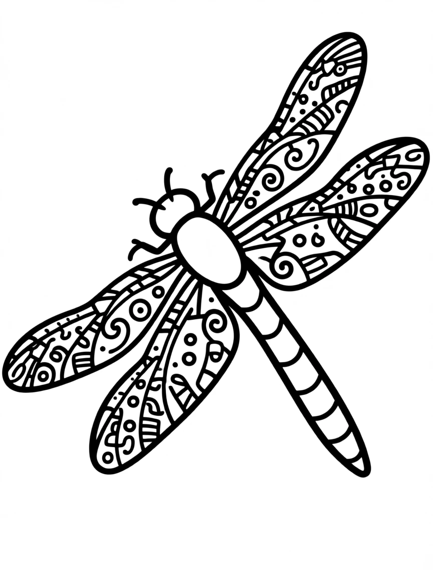 Zentangle dragonfly with wing pattern elements