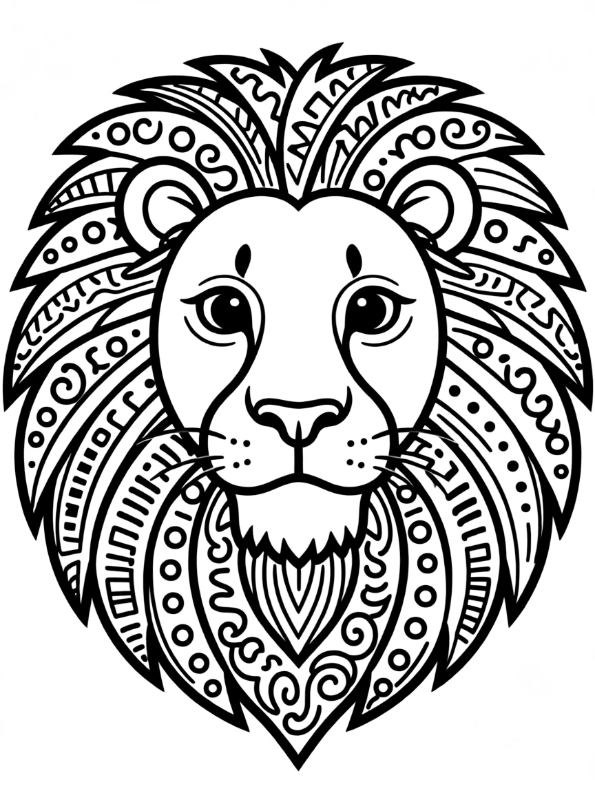 Abstract lion face with mane pattern details