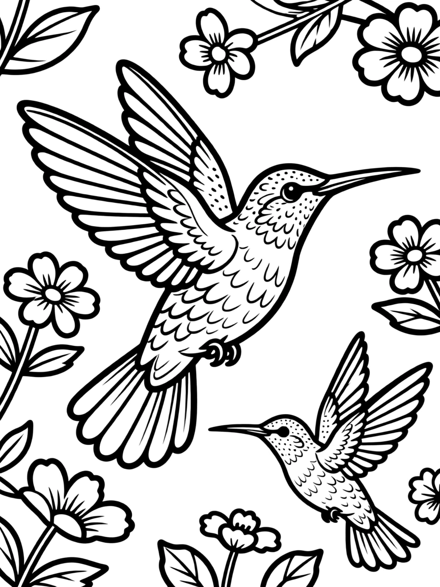 Pattern hummingbird with wing motion details