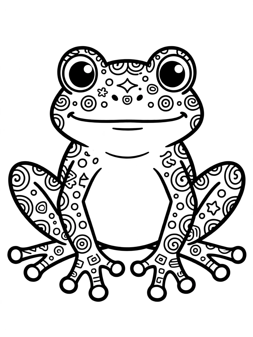Zentangle frog with textured skin patterns