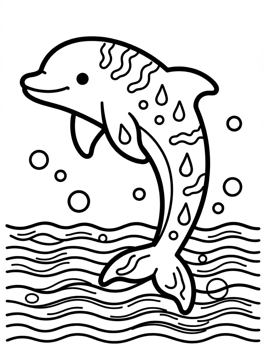 Abstract dolphin with water pattern elements