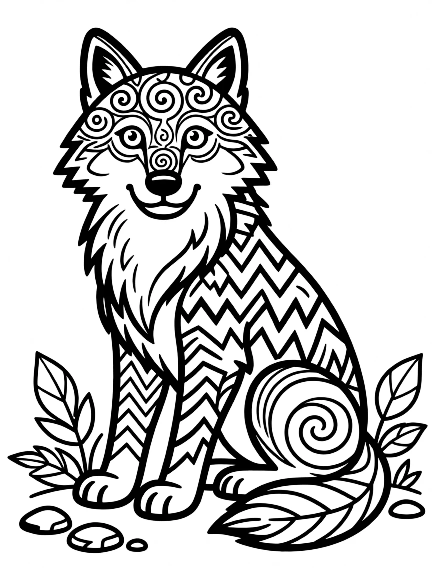 Abstract wolf with fur texture patterns