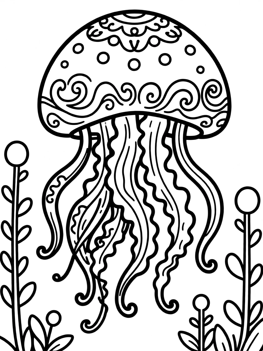 Pattern jellyfish with tentacle flow details