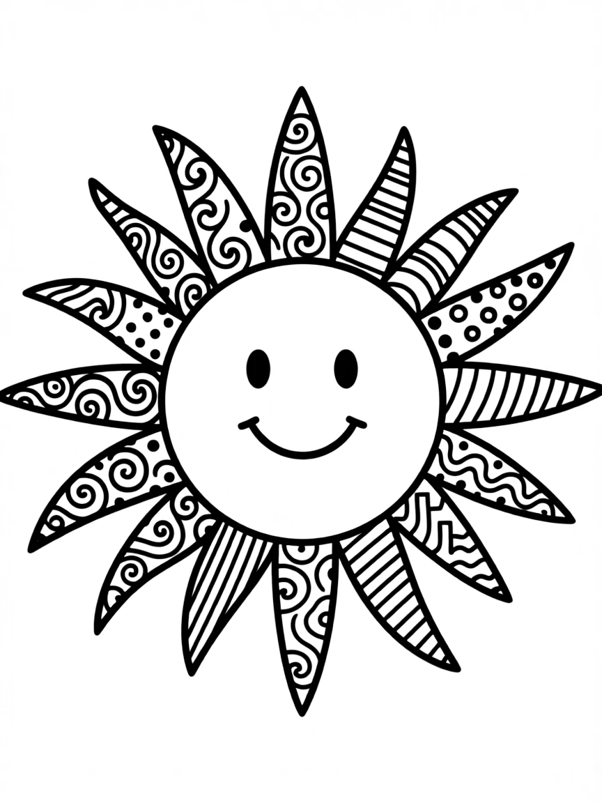 Zentangle sun with ray pattern variations
