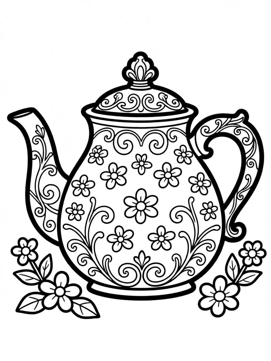 Pattern teapot with detailed spout and handle designs