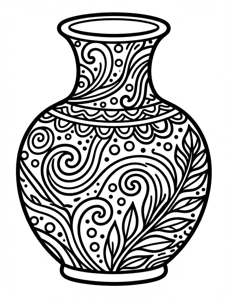 Zentangle vase with flowing decorative pattern elements