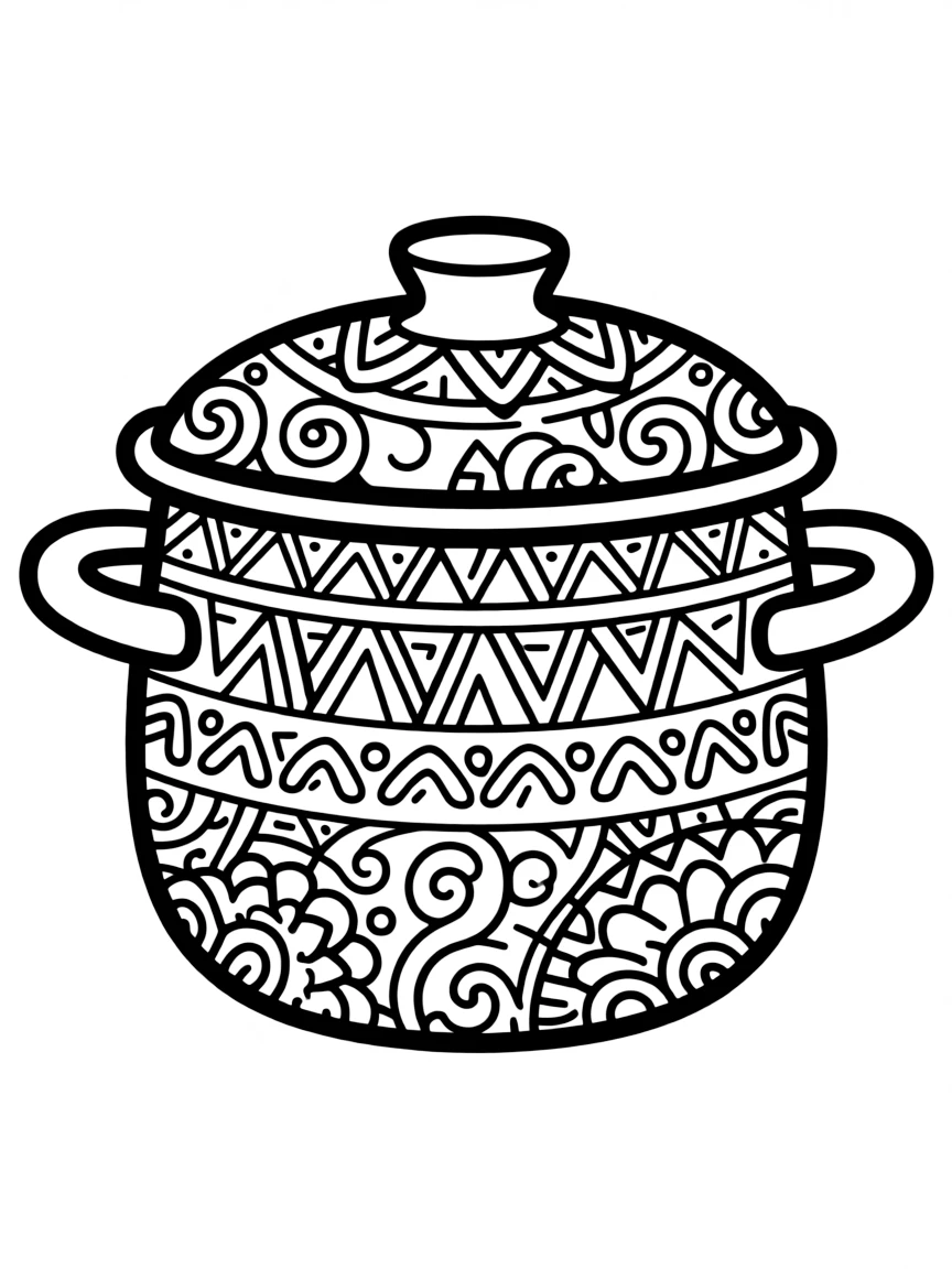 Zentangle cooking pot with lid and handle patterns