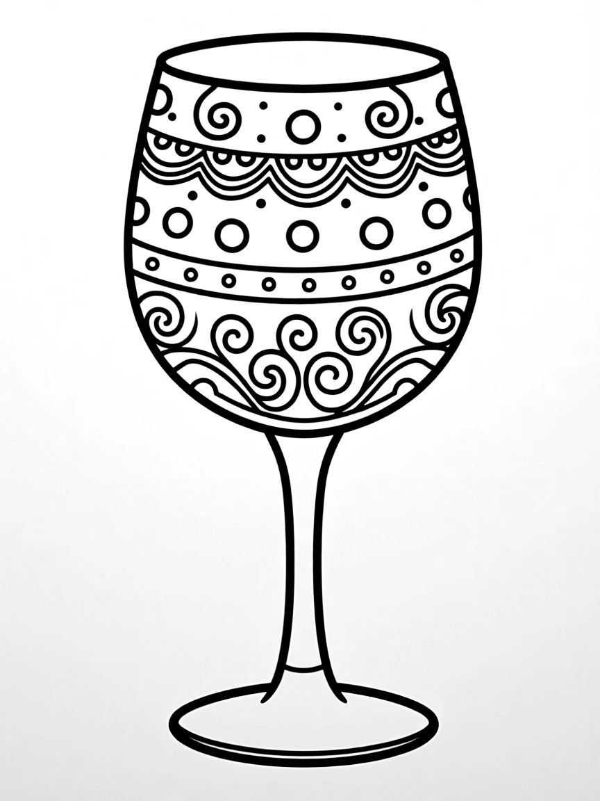 Pattern wine glass with stem and bowl detail work