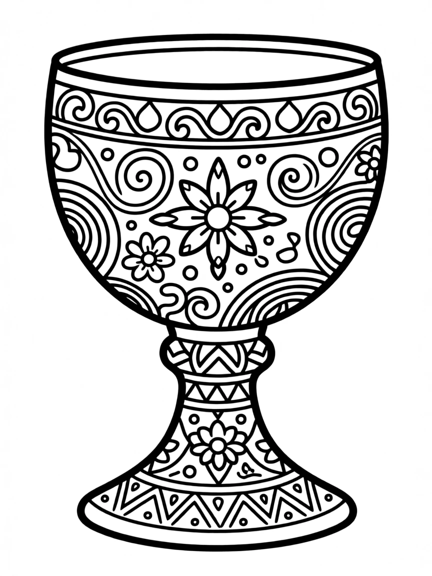 Zentangle chalice with ornate pattern embellishments