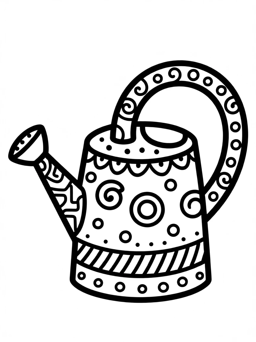 Abstract watering can with spout and handle patterns