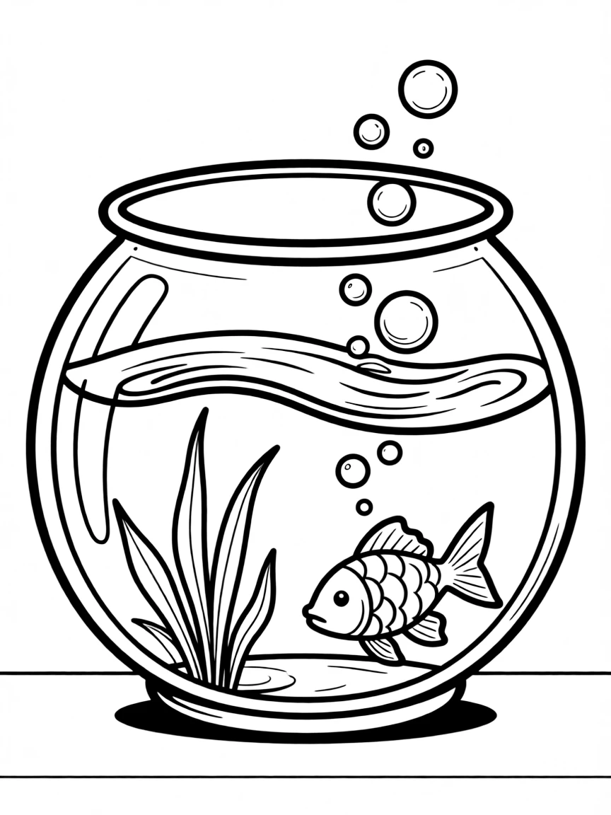 Pattern fishbowl with water line and bubble details