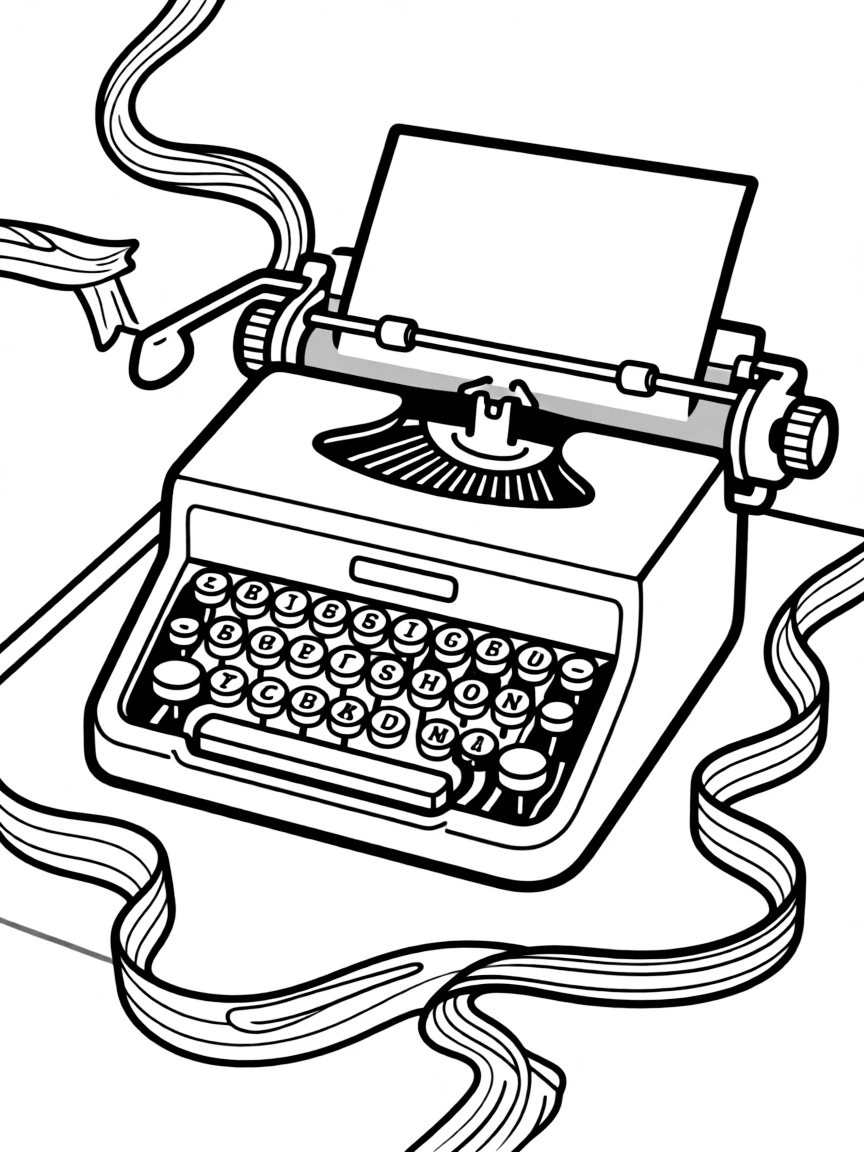 Abstract typewriter with key and ribbon pattern details
