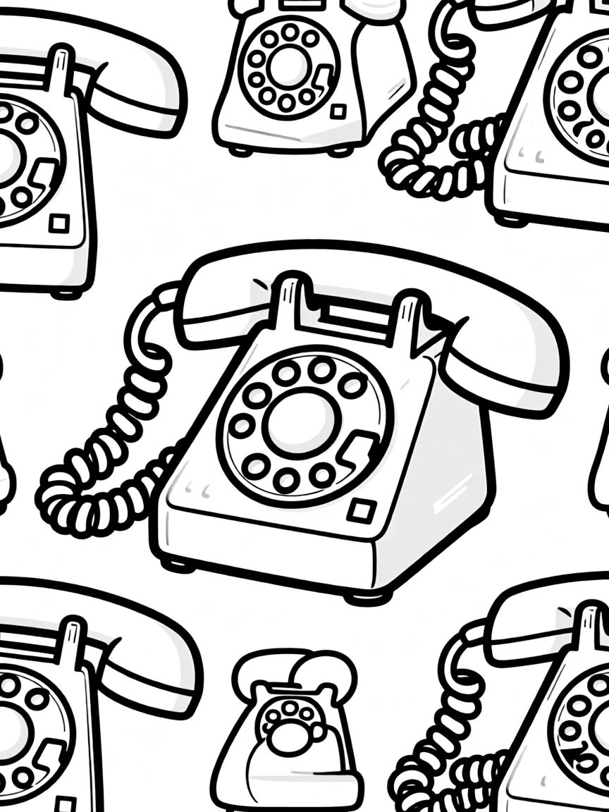 Pattern vintage telephone with dial and cord elements