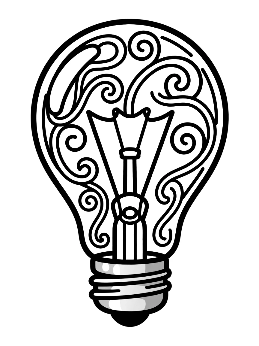 Abstract light bulb with filament pattern work