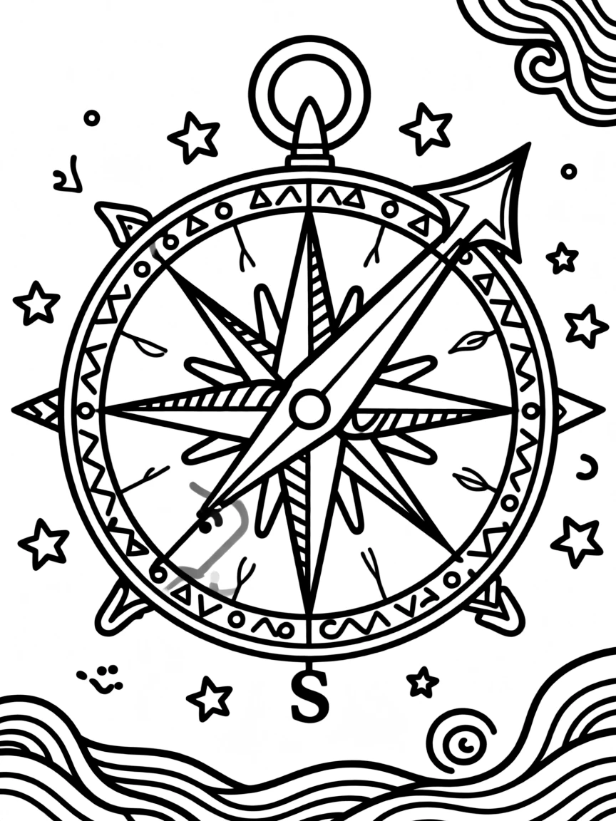 Zentangle compass with needle and direction patterns