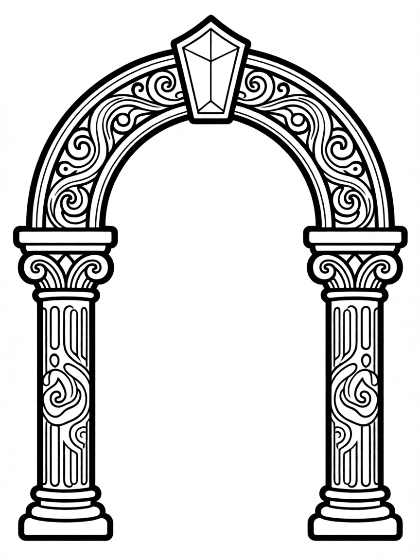 Zentangle archway with keystone and column patterns