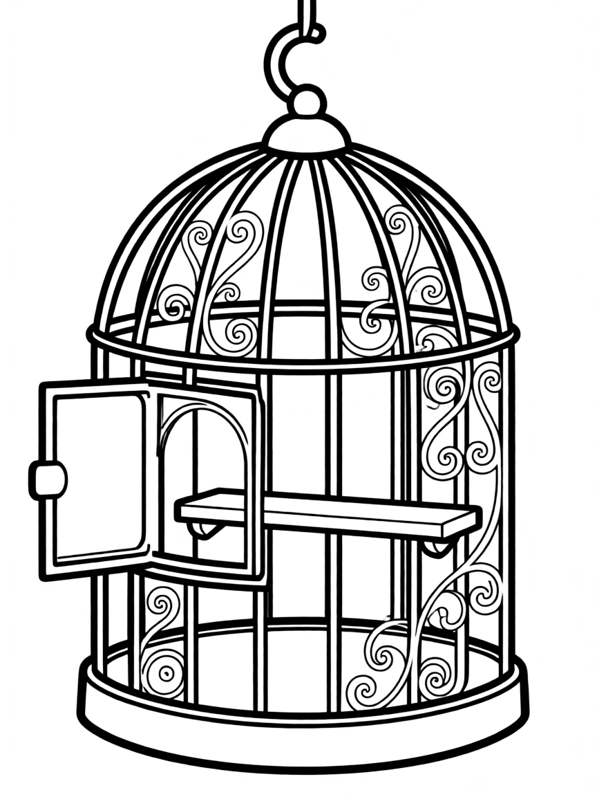 Pattern birdcage with perch and door elements