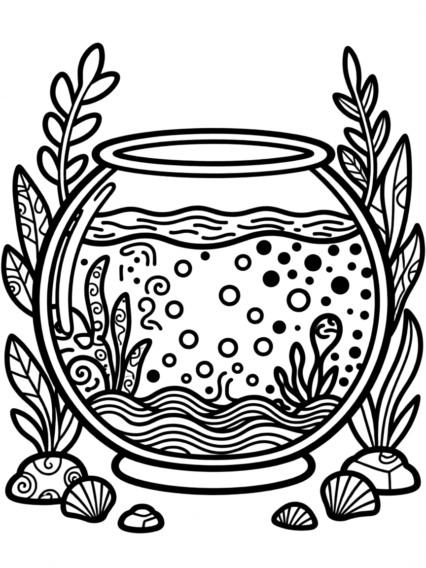 Zentangle aquarium with water and decoration patterns