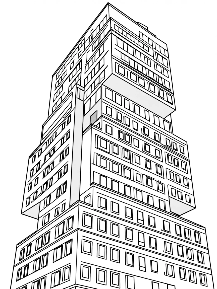 Abstract skyscraper with window and setback details