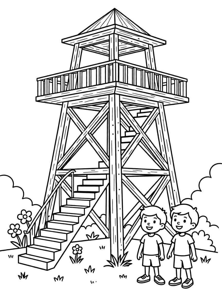 Pattern observation tower with viewing deck details