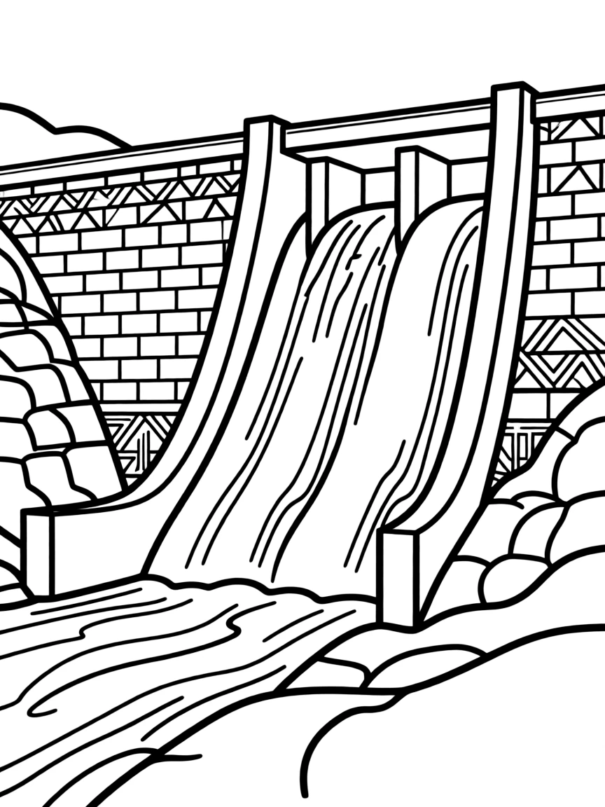 Abstract dam with spillway and wall detail work