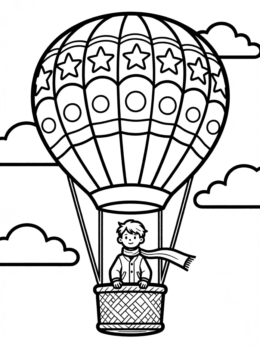 Pattern hot air balloon with basket and envelope details