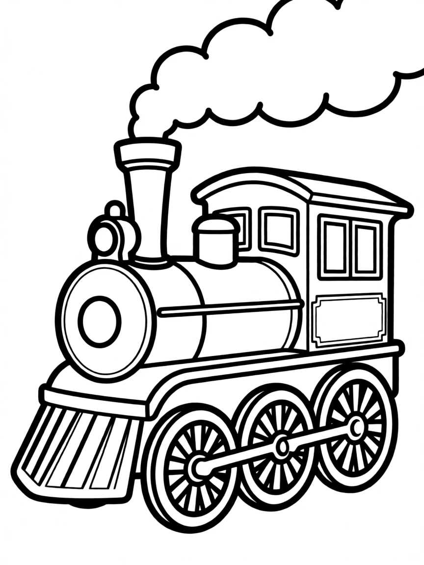 Pattern steam locomotive with wheel and cabin elements