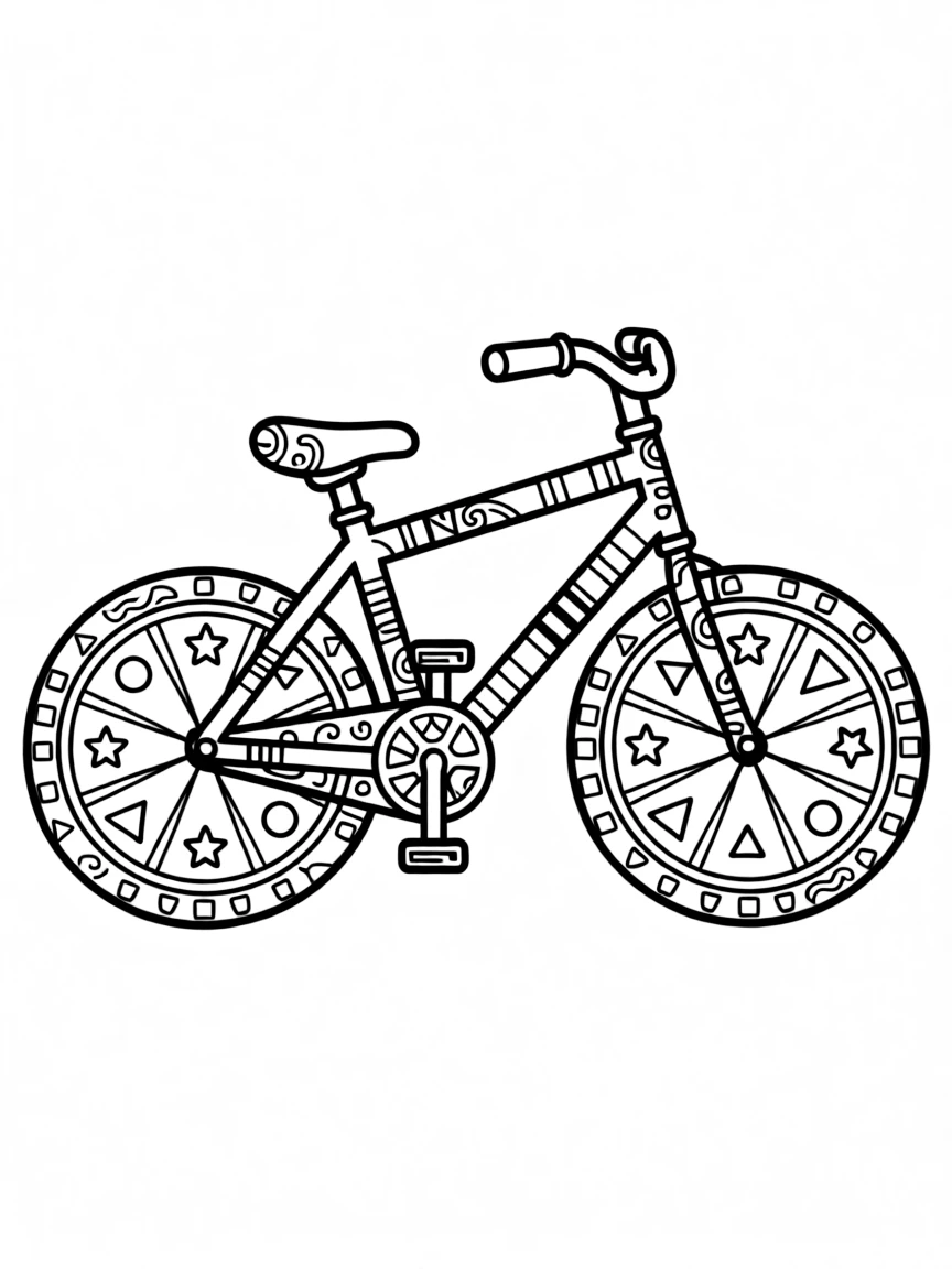 Pattern bicycle with wheel and frame elements