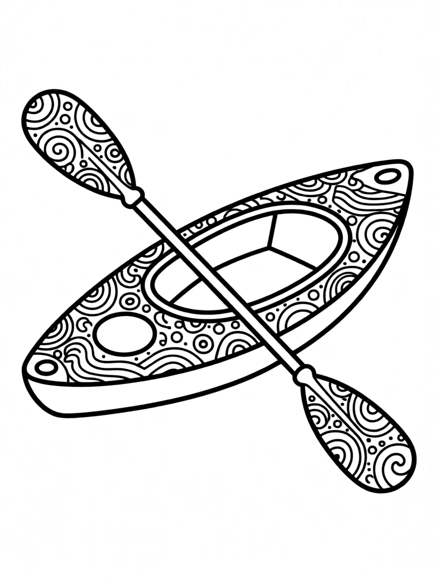 Zentangle kayak with paddle and hull patterns