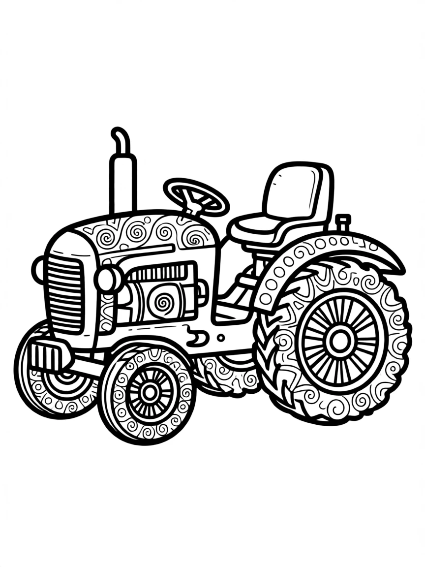 Zentangle tractor with wheel and seat patterns