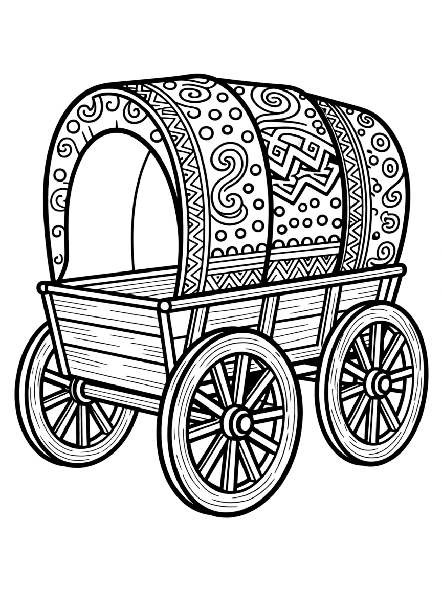 Zentangle vintage wagon with wheel and cover patterns