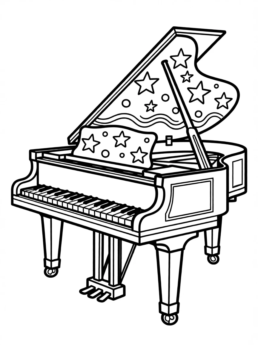 Pattern grand piano with keyboard and lid details