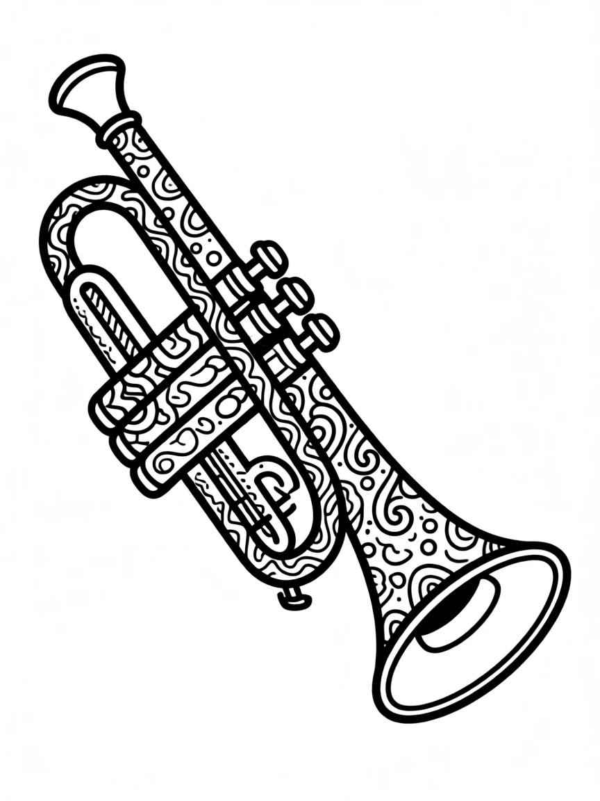 Zentangle trumpet with valve and bell patterns