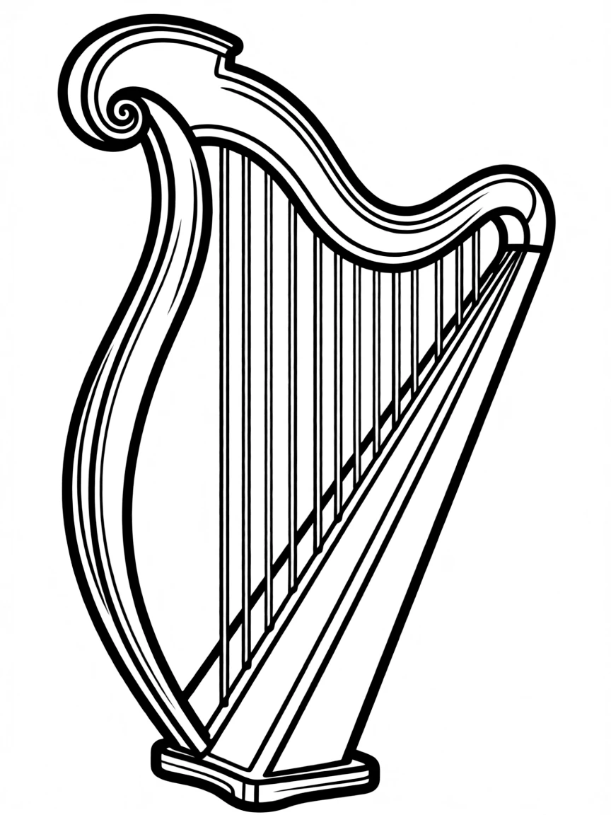 Abstract harp with string and frame details