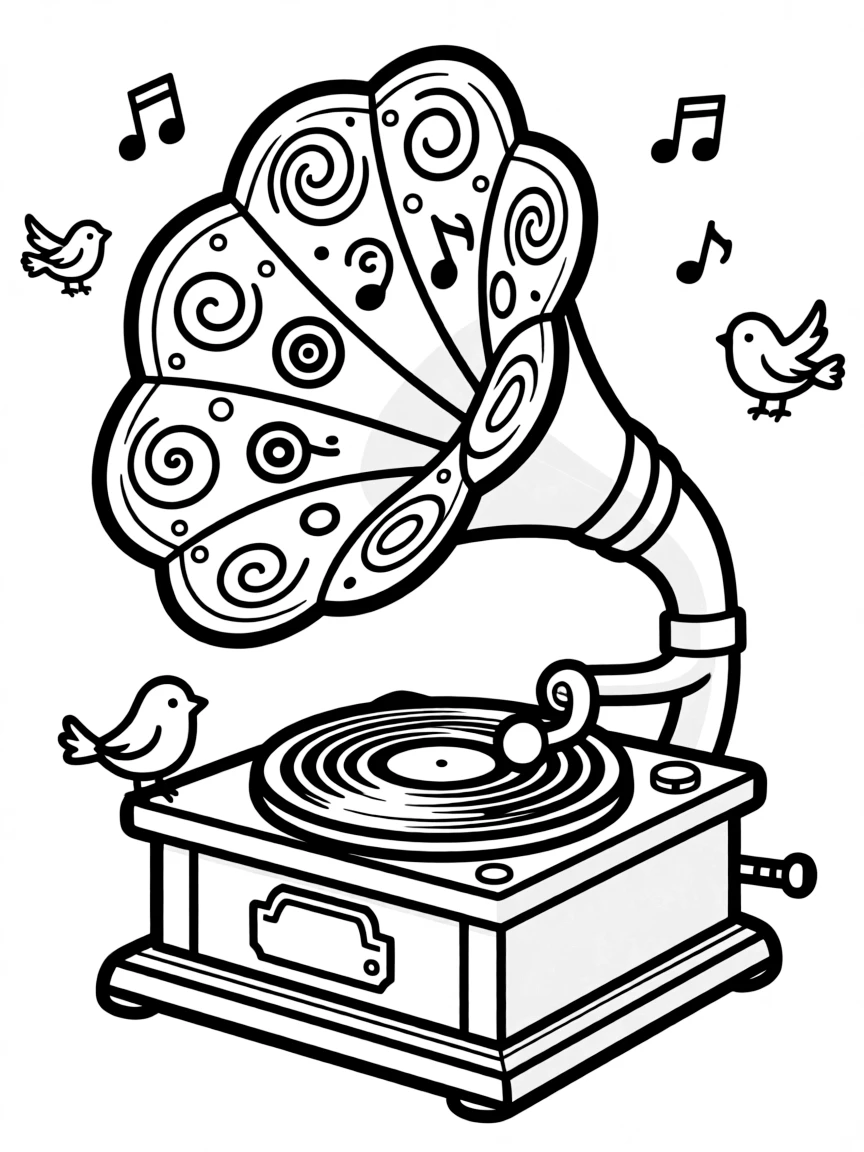 Pattern gramophone with horn and record elements