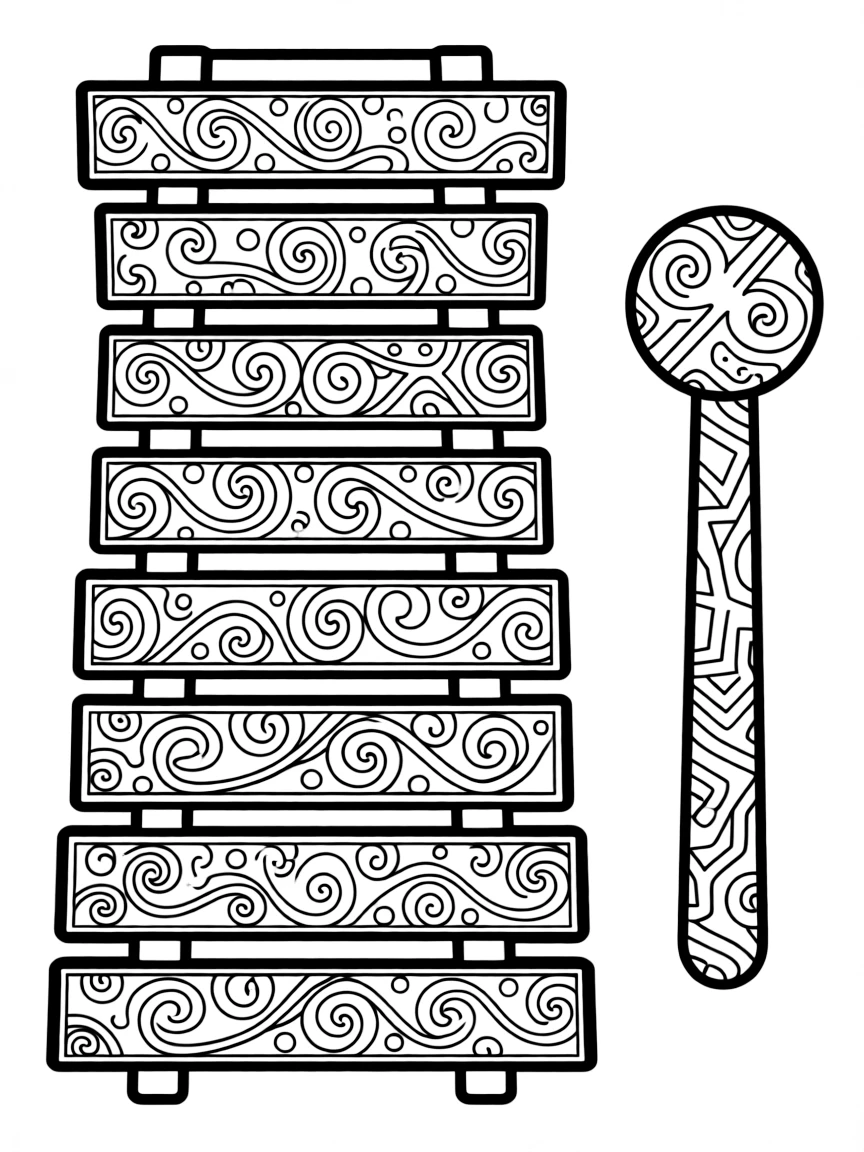 Zentangle xylophone with bar and mallet patterns