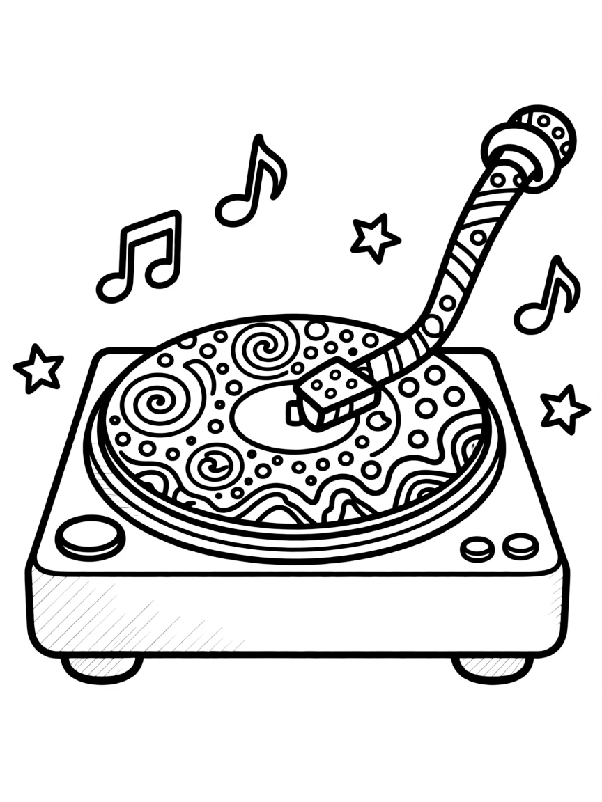 Zentangle DJ turntable with disc and arm patterns