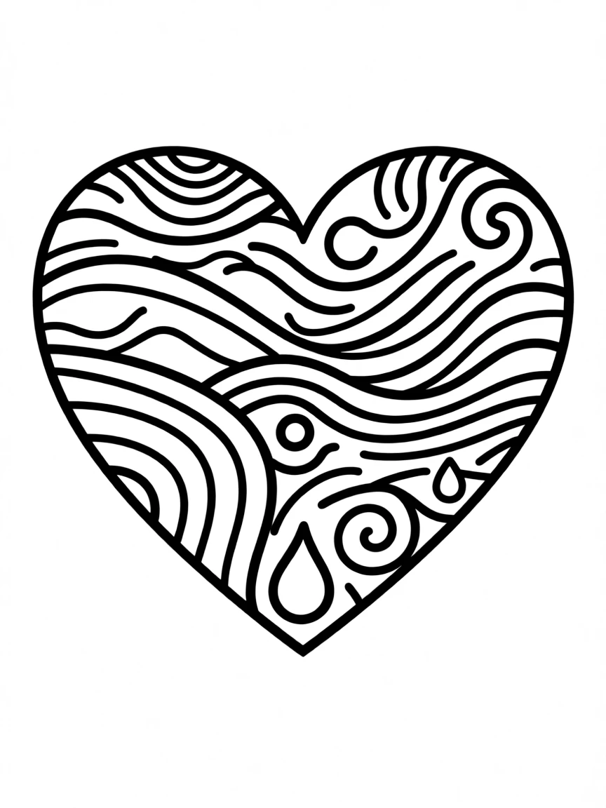 Abstract heart with flowing internal pattern work