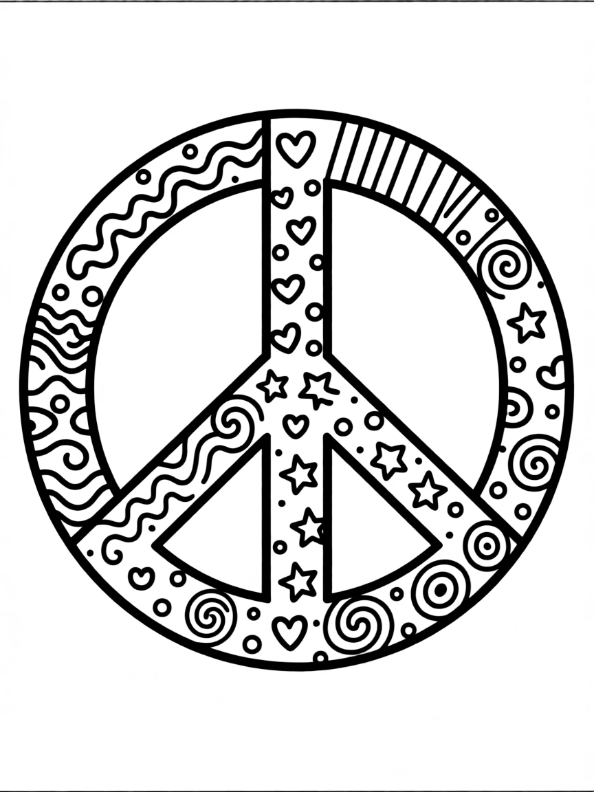 Zentangle peace sign with section patterns