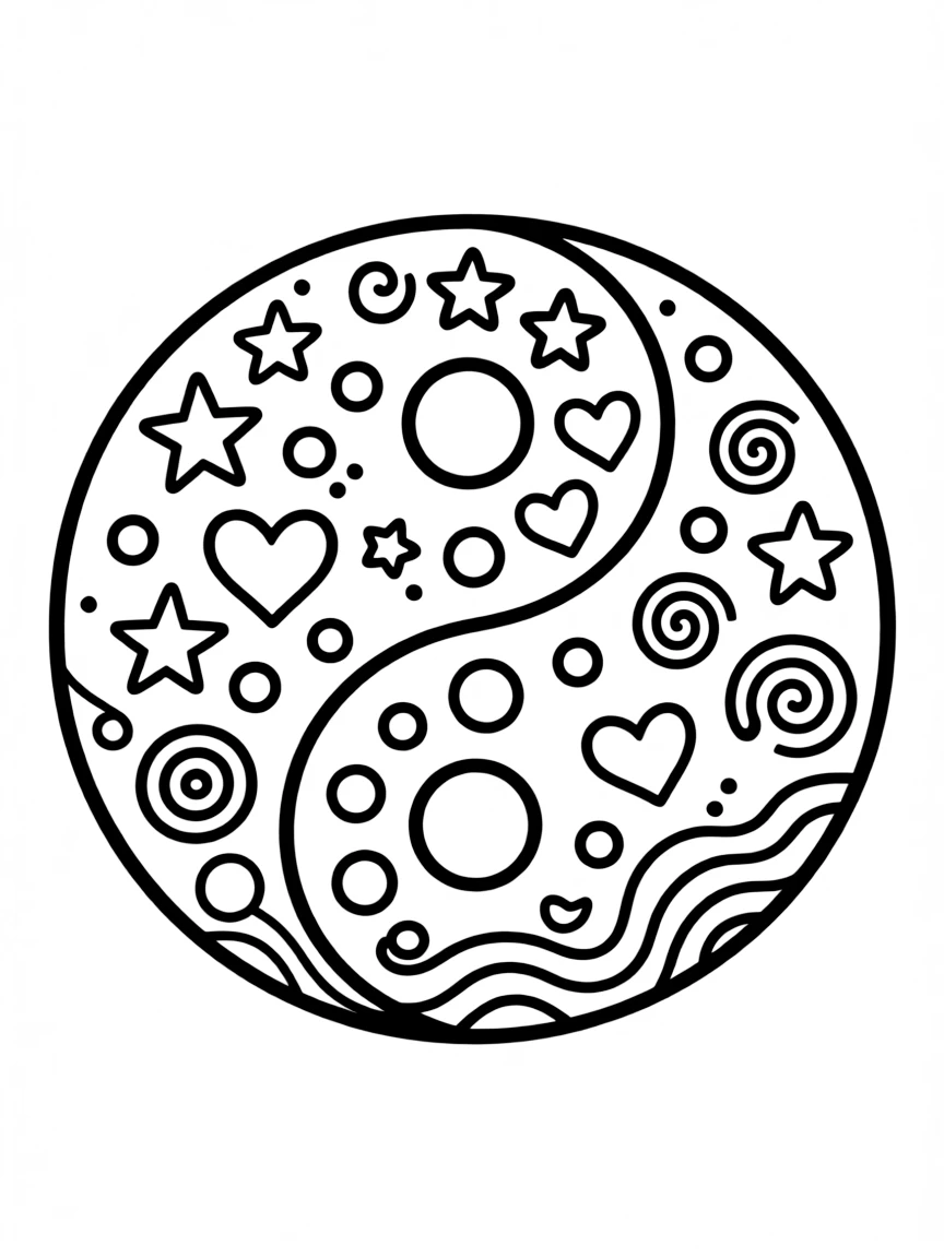 Abstract yin-yang with balancing pattern elements