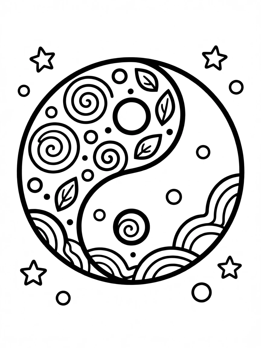 Abstract yin-yang with balancing pattern elements