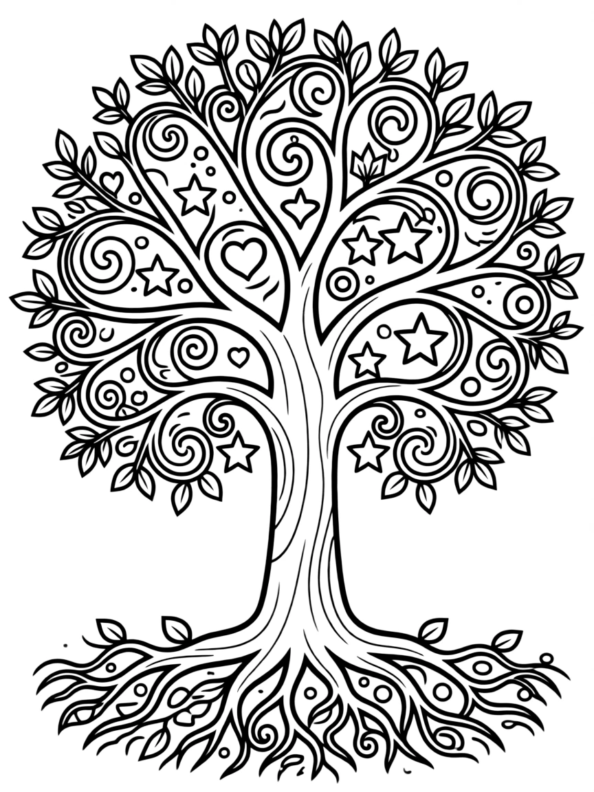 Pattern tree of life with branch and root details