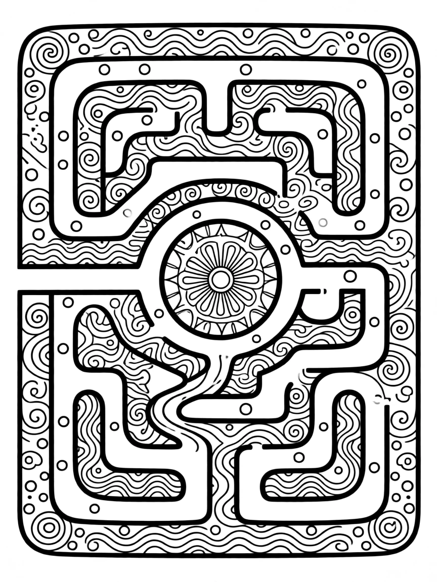 Zentangle labyrinth with path and center patterns