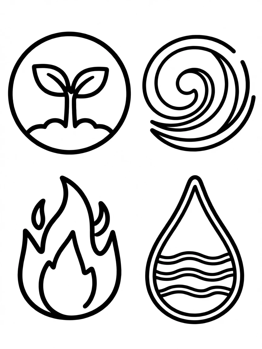 Pattern four elements symbols with characteristic details