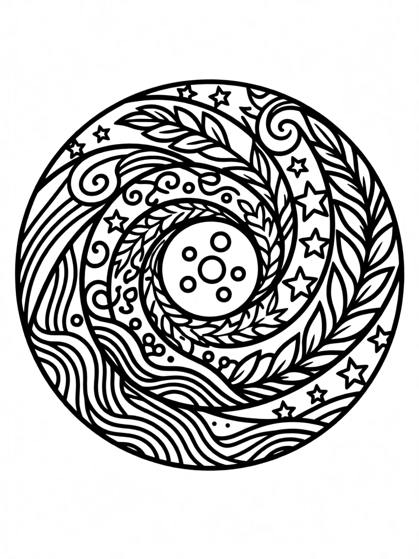 Abstract spiral of life with transitioning patterns